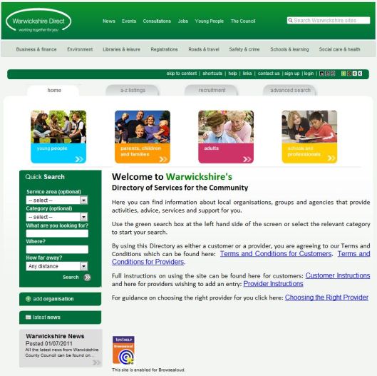 Homepage of the Warwickshire Directory